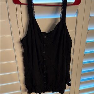 Torrid Black Button-Up Camisole with Lace Straps